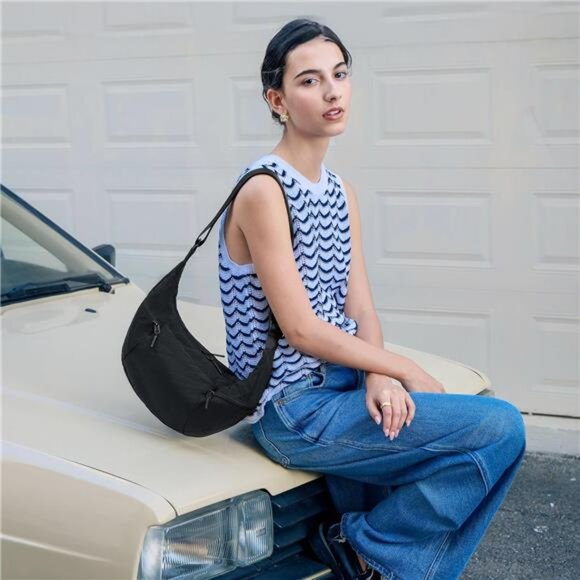 Handbags - Nylon Crossbody Bag for Women, Black